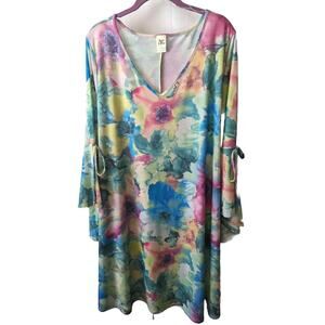 Sew In Love Watercolor Floral Print Dress Stretchy Long Sleeve Wmns 3X worn Once
